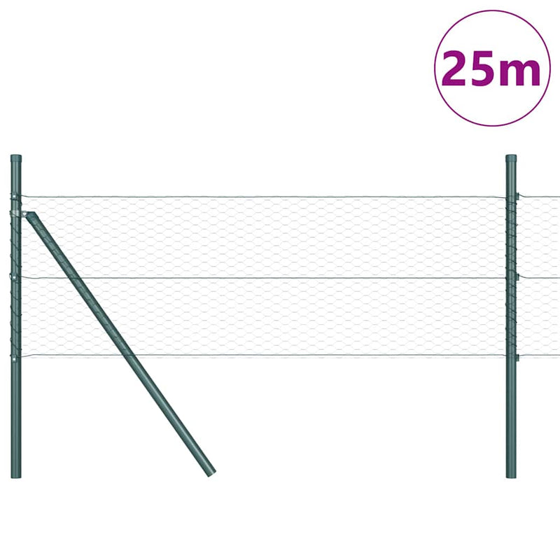 vidaXL Kerítés oszlopokkal Zöld 0.5 x 25 m PVC-bevonatos acél