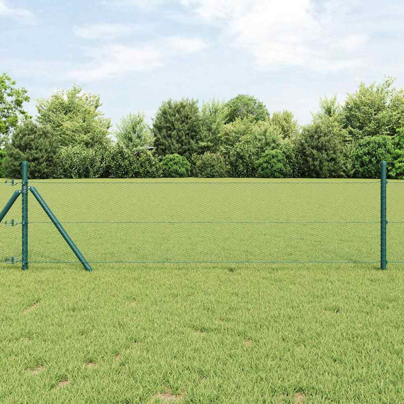 vidaXL Kerítés oszlopokkal Zöld 0,6 x 25 m PVC-bevonatos acél