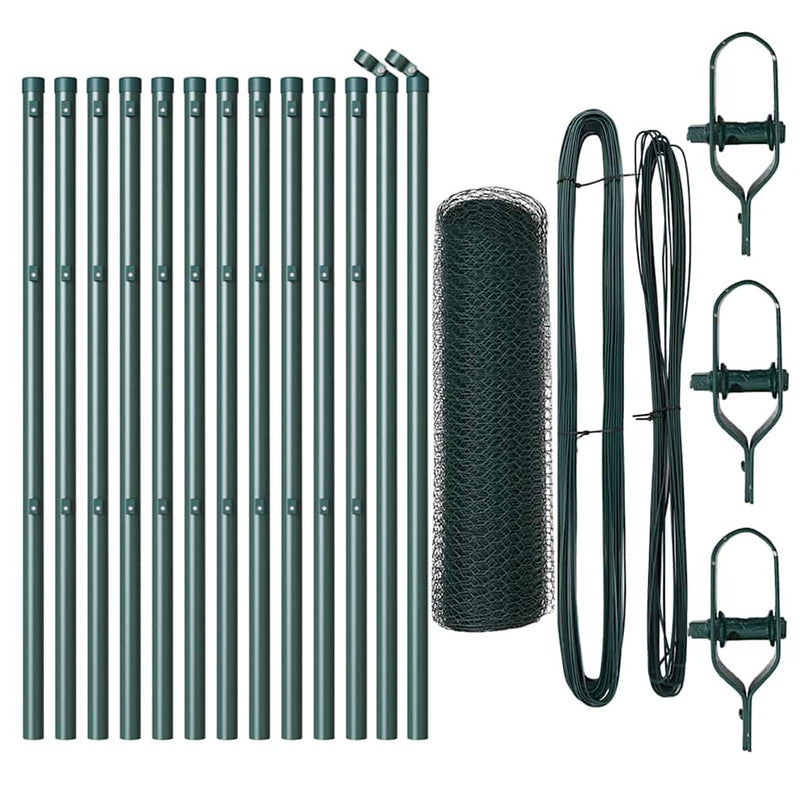 vidaXL Kerítés oszlopokkal Zöld 0,6 x 25 m PVC-bevonatos acél