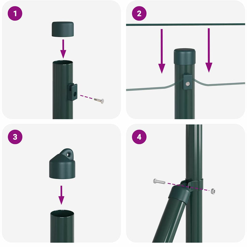 vidaXL Kerítés oszlopokkal Zöld 0,6 x 25 m PVC-bevonatos acél