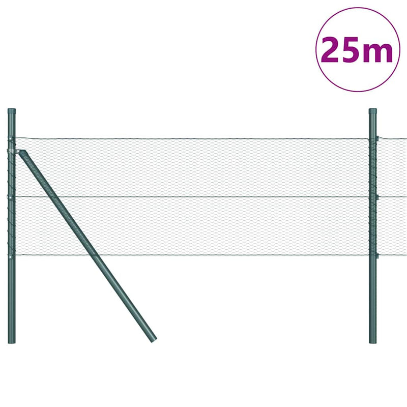 vidaXL Kerítés oszlopokkal Zöld 0.8 x 25 m PVC-bevonatos acél