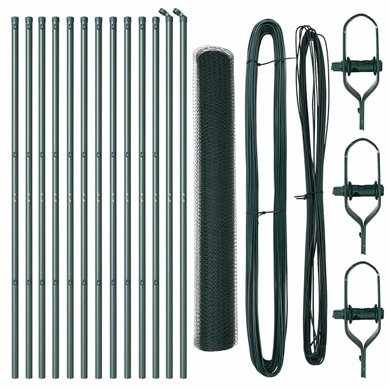 vidaXL Kerítés oszlopokkal Zöld 1.2 x 25 m PVC-bevonatos acél