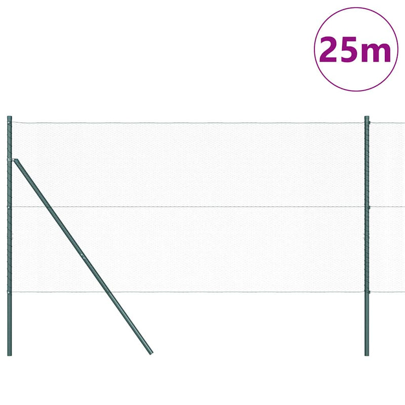vidaXL Kerítés oszlopokkal Zöld 1.2 x 25 m PVC-bevonatos acél