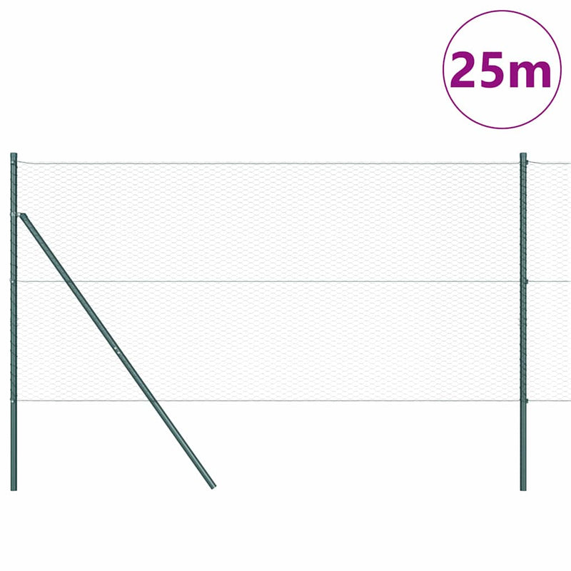 vidaXL Kerítés oszlopokkal Zöld 1.4 x 25 m PVC-bevonatos acél