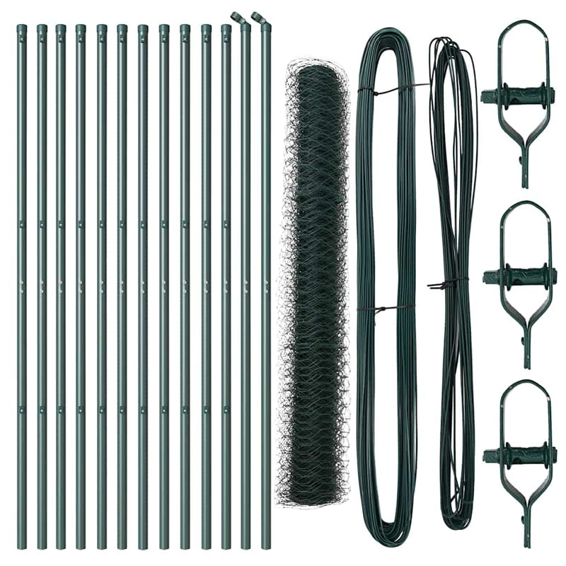 vidaXL Kerítés oszlopokkal Zöld 1.4 x 25 m PVC-bevonatos acél