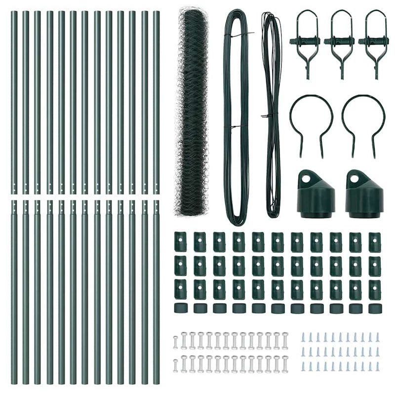 vidaXL Kerítés oszlopokkal Zöld 1.4 x 25 m PVC-bevonatos acél