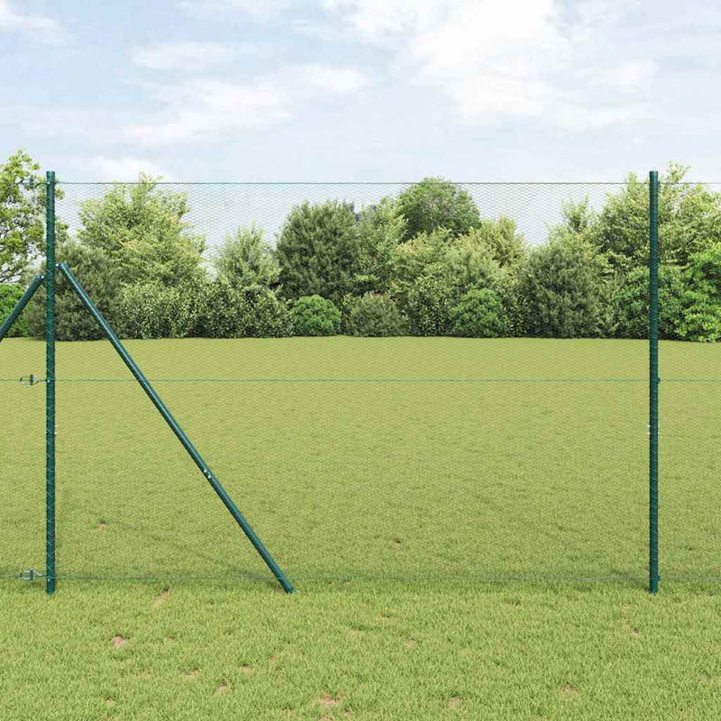 vidaXL Kerítés oszlopokkal Zöld 1.5 x 25 m PVC-bevonatos acél
