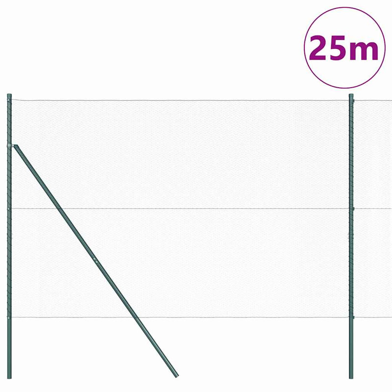 vidaXL Kerítés oszlopokkal Zöld 1.5 x 25 m PVC-bevonatos acél