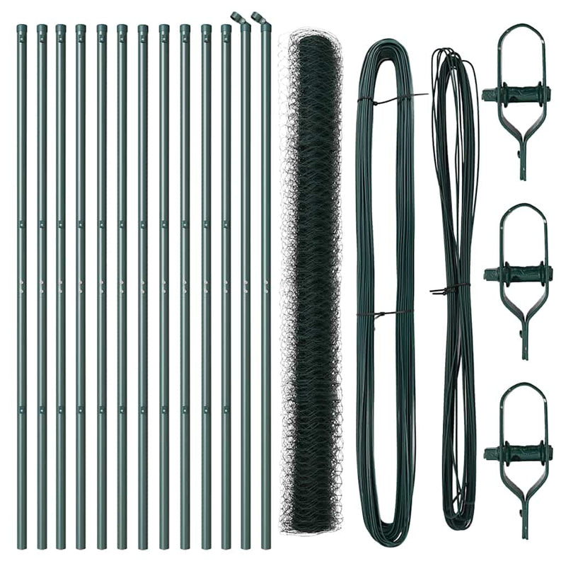 vidaXL Kerítés oszlopokkal Zöld 1.5 x 25 m PVC-bevonatos acél
