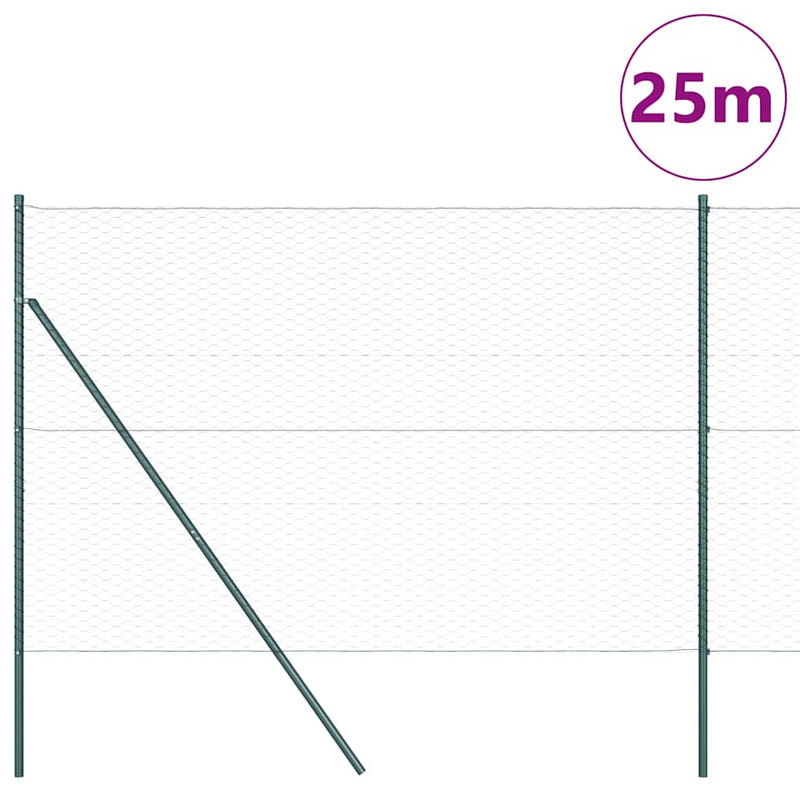 vidaXL Kerítés oszlopokkal Zöld 1.5 x 25 m PVC-bevonatos acél