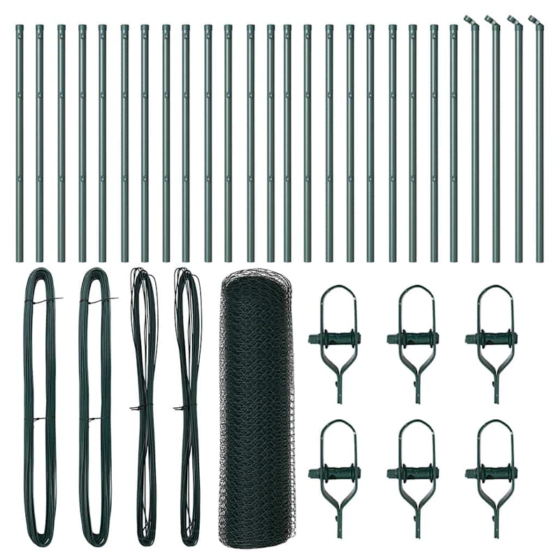 vidaXL Kerítés oszlopokkal Zöld 0.4 x 50 m PVC-bevonatos acél