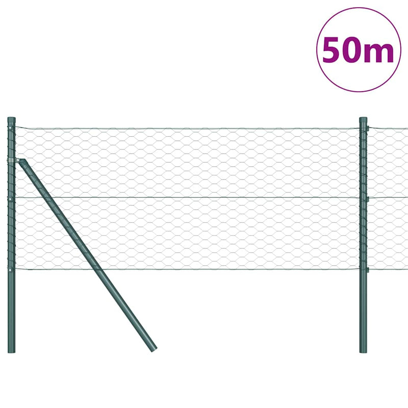 vidaXL Kerítés oszlopokkal Zöld 0.6 x 50 m PVC-bevonatos acél