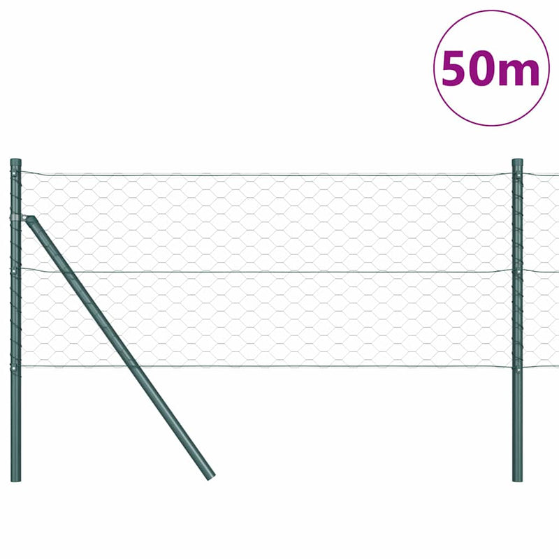 vidaXL Kerítés oszlopokkal Zöld 0.6 x 50 m PVC-bevonatos acél