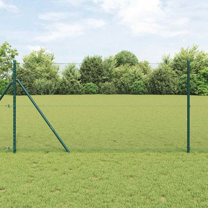 vidaXL Kerítés oszlopokkal Zöld 1 x 50 m PVC-bevonatos acél