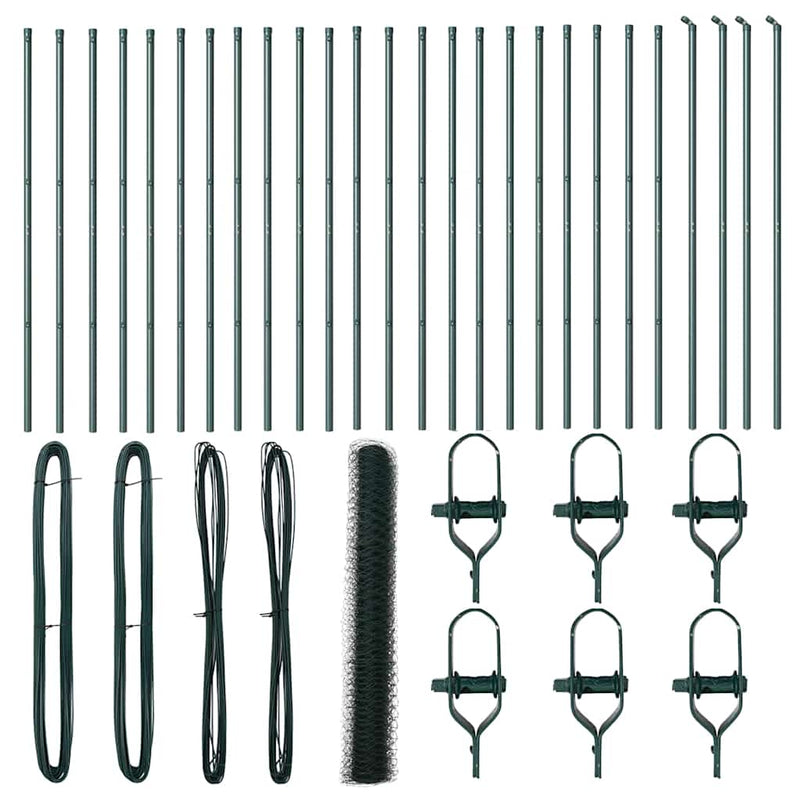 vidaXL Kerítés oszlopokkal Zöld 1 x 50 m PVC-bevonatos acél