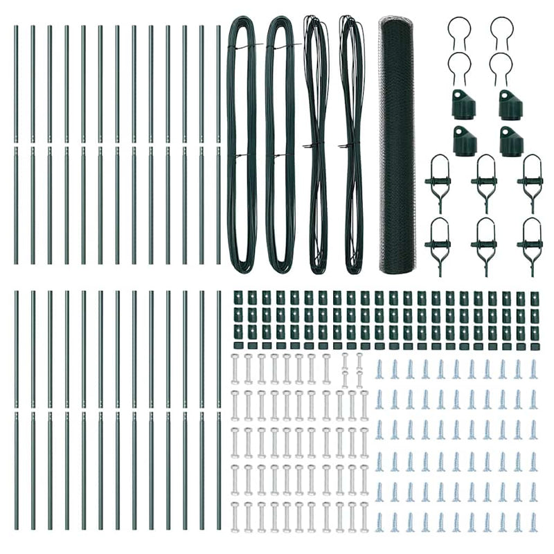 vidaXL Kerítés oszlopokkal Zöld 1.2 x 50 m PVC-bevonatos acél