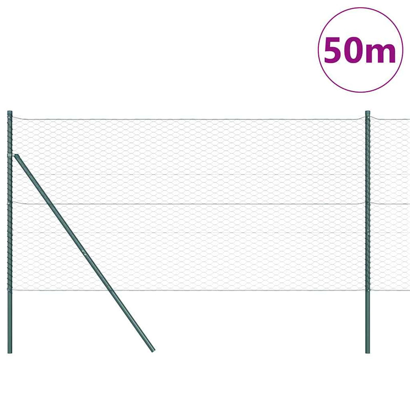 vidaXL Kerítés oszlopokkal Zöld 1.2 x 50 m PVC-bevonatos acél