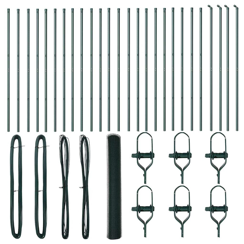 vidaXL Kerítés oszlopokkal Zöld 1.4 x 50 m PVC-bevonatos acél