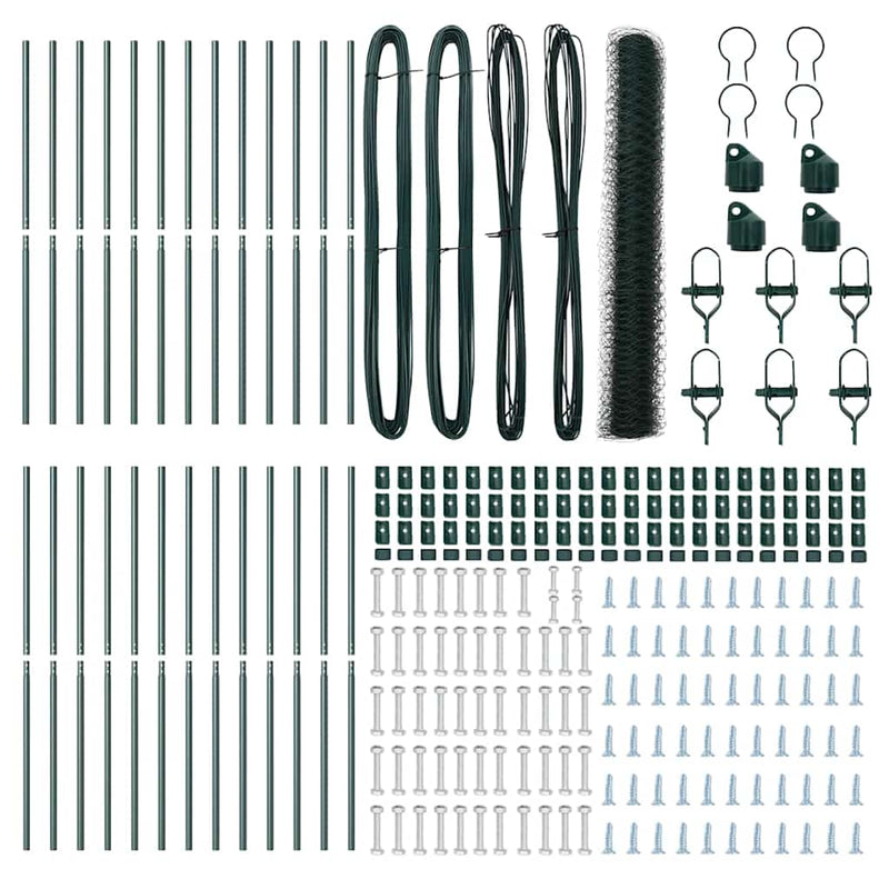 vidaXL Kerítés oszlopokkal Zöld 1.4 x 50 m PVC-bevonatos acél