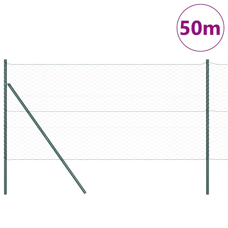 vidaXL Kerítés oszlopokkal Zöld 1.4 x 50 m PVC-bevonatos acél