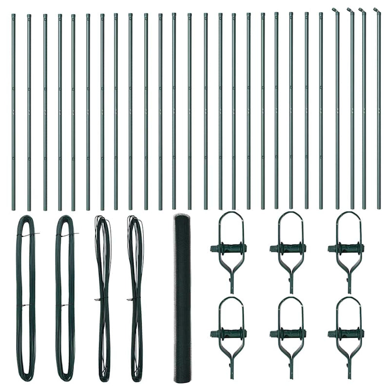 vidaXL Kerítés oszlopokkal Zöld 1.5 x 50 m PVC-bevonatos acél