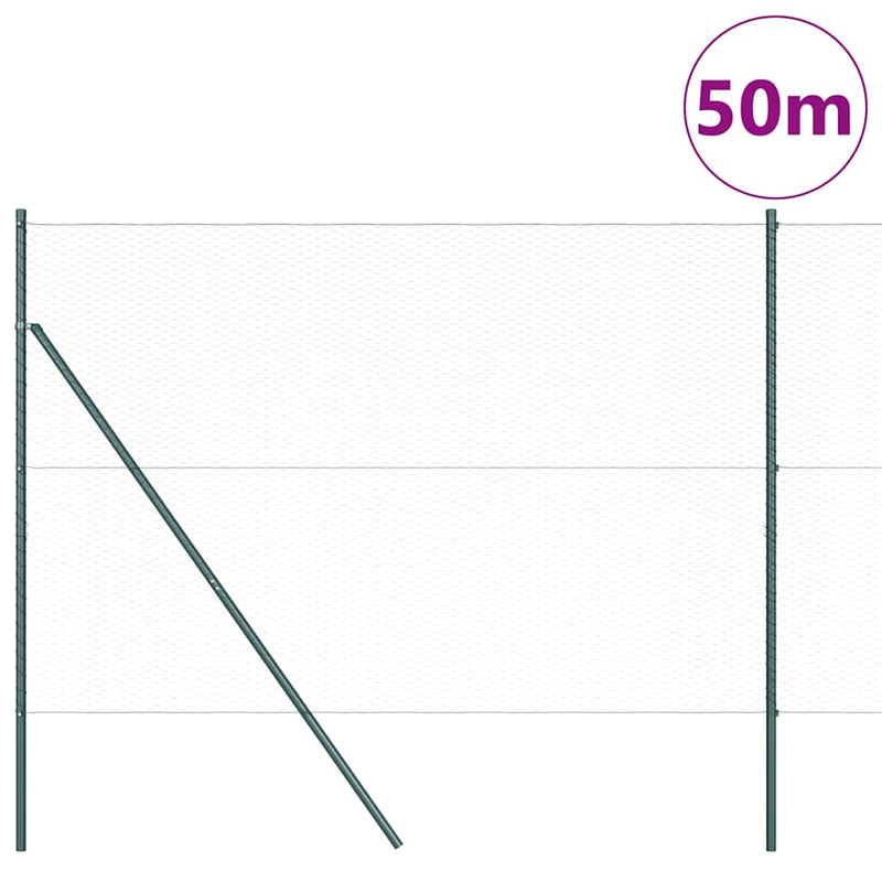 vidaXL Kerítés oszlopokkal Zöld 1.5 x 50 m PVC-bevonatos acél