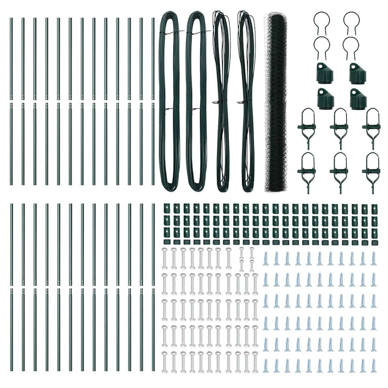 vidaXL Kerítés oszlopokkal Zöld 1.5 x 50 m PVC-bevonatos acél