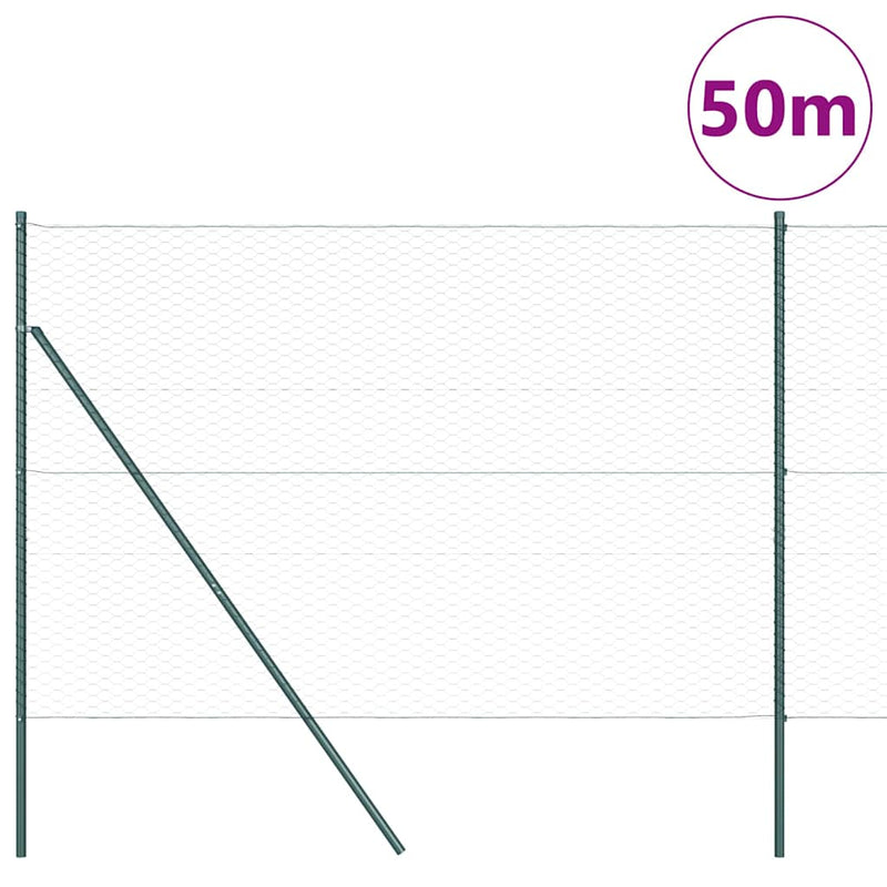vidaXL Kerítés oszlopokkal Zöld 1.5 x 50 m PVC-bevonatos acél