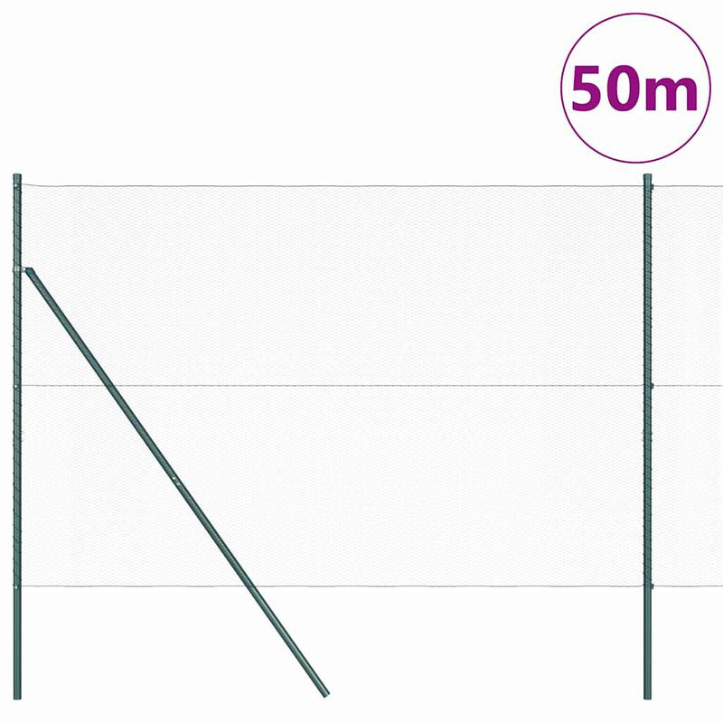 vidaXL Kerítés oszlopokkal Zöld 1.6 x 50 m PVC-bevonatos acél
