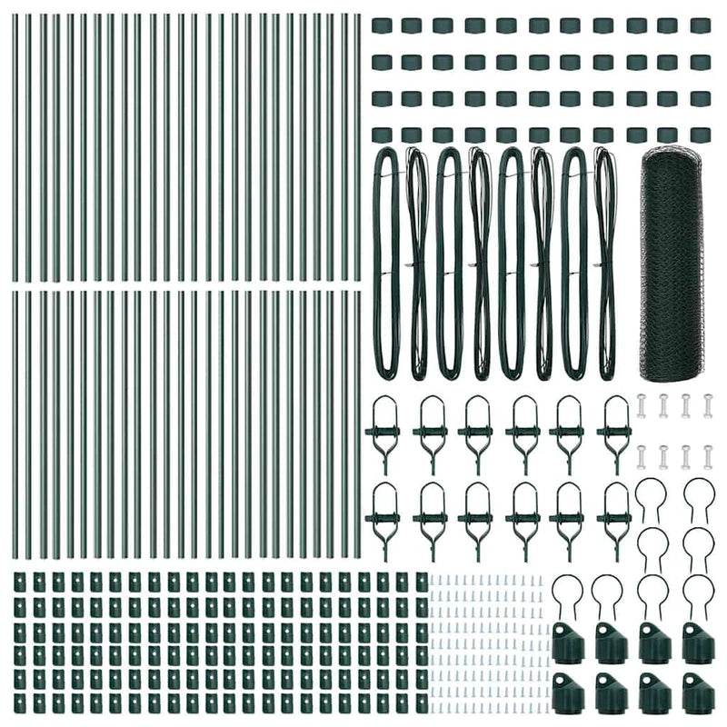 vidaXL Kerítés oszlopokkal Zöld 0.5 x 100 m PVC-bevonatos acél