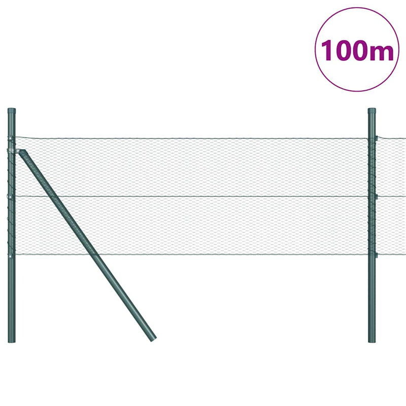 vidaXL Kerítés oszlopokkal Zöld 0.5 x 100 m PVC-bevonatos acél
