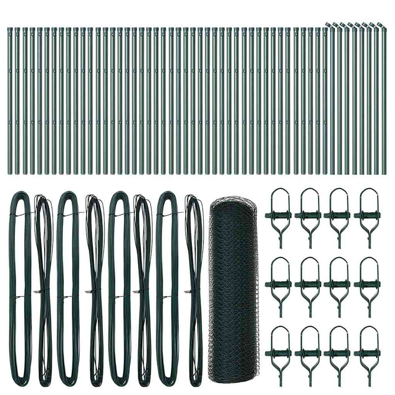 vidaXL Kerítés oszlopokkal Zöld 0.5 x 100 m PVC-bevonatos acél