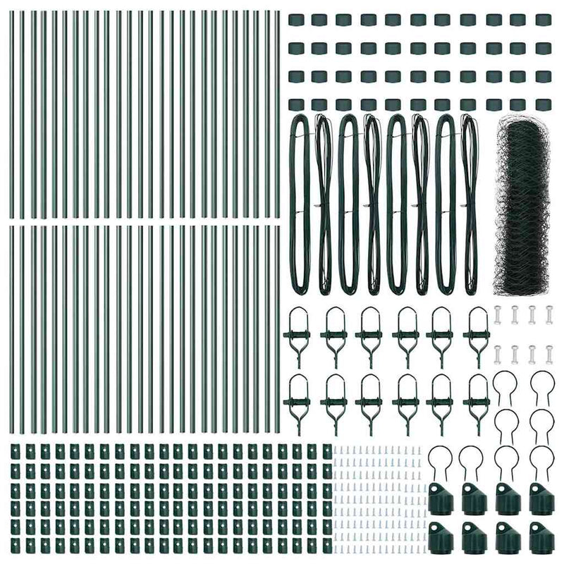 vidaXL Kerítés oszlopokkal Zöld 0.5 x 100 m PVC-bevonatos acél