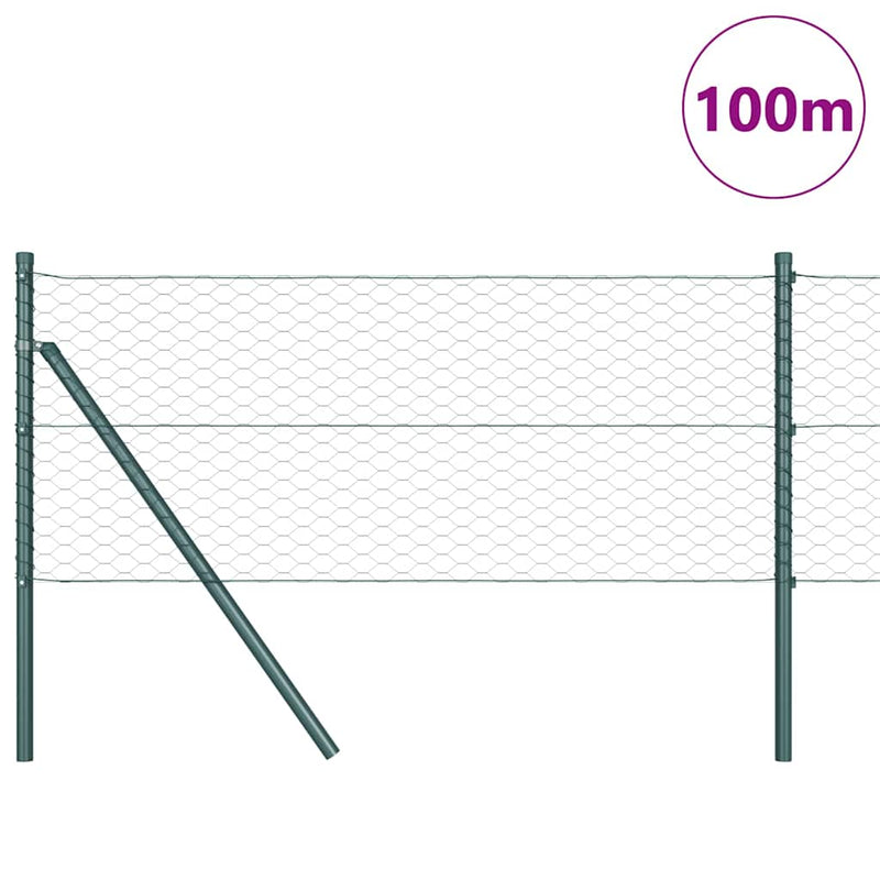 vidaXL Kerítés oszlopokkal Zöld 0.6 x 100 m PVC-bevonatos acél
