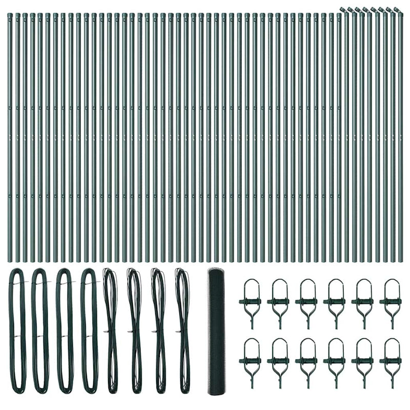 vidaXL Kerítés oszlopokkal Zöld 1 x 100 m PVC-bevonatos acél