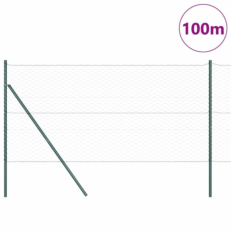 vidaXL Kerítés oszlopokkal Zöld 1 x 100 m PVC-bevonatos acél
