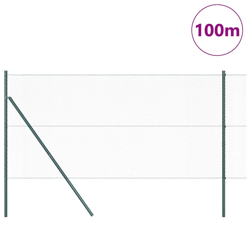 vidaXL Kerítés oszlopokkal Zöld 1.2 x 100 m PVC-bevonatos acél