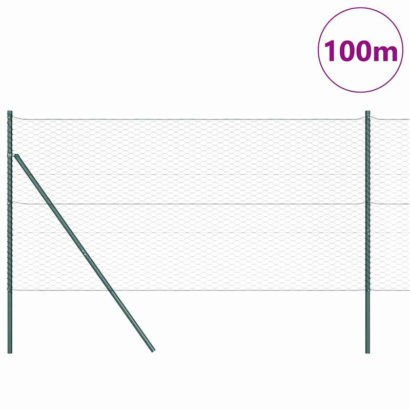 vidaXL Kerítés oszlopokkal Zöld 1.4 x 100 m PVC-bevonatos acél