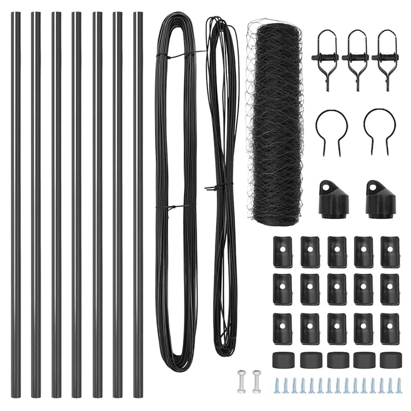 vidaXL Kerítés oszlopokkal Szürke 0,4 x 10 m PVC-bevonatos acél