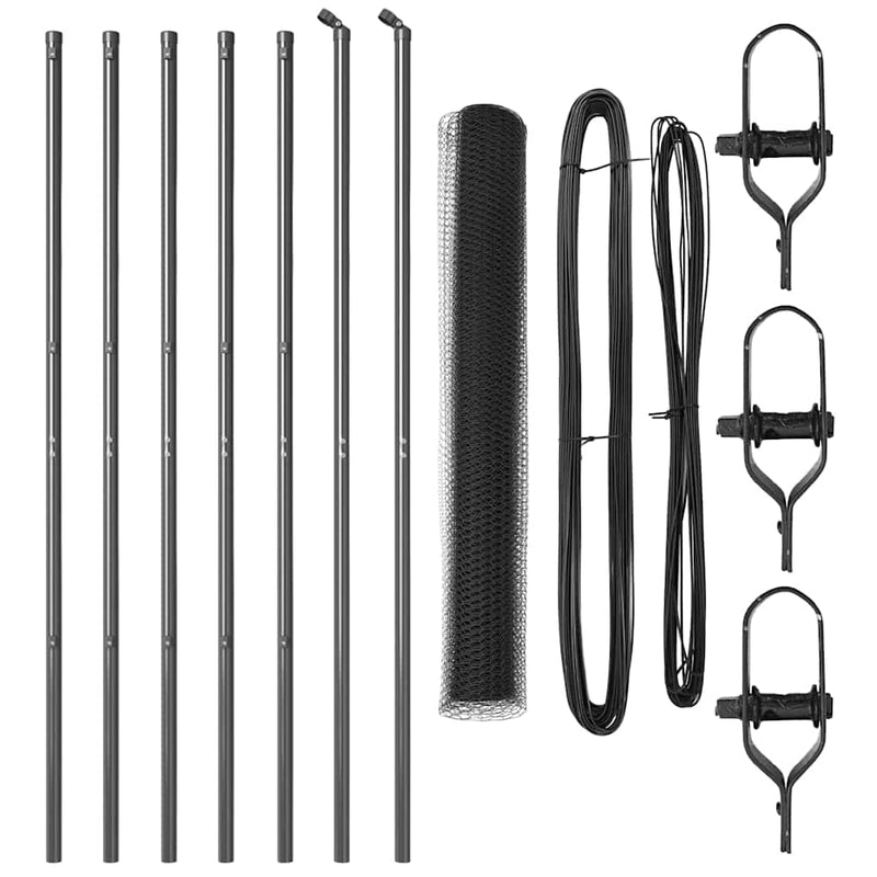vidaXL Kerítés oszlopokkal Szürke 1 x 10 m PVC-bevonatos acél