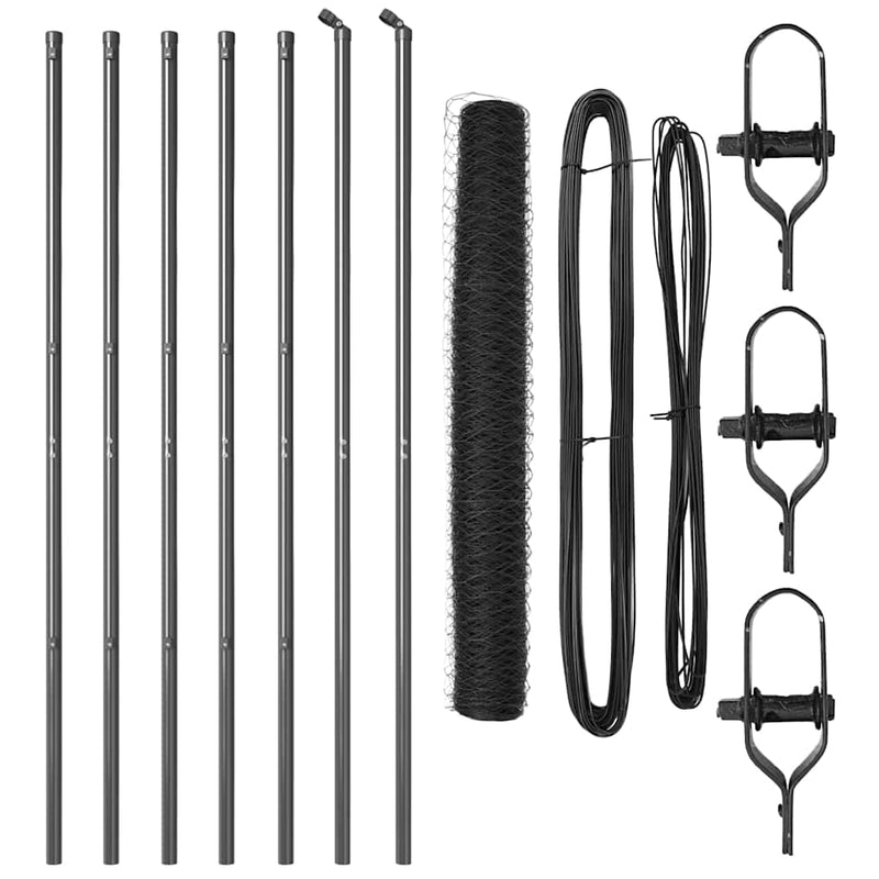 vidaXL Kerítés oszlopokkal Szürke 1 x 10 m PVC-bevonatos acél