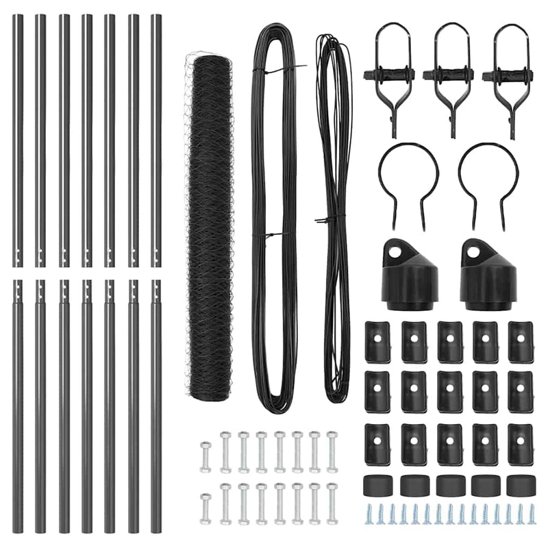 vidaXL Kerítés oszlopokkal Szürke 1 x 10 m PVC-bevonatos acél