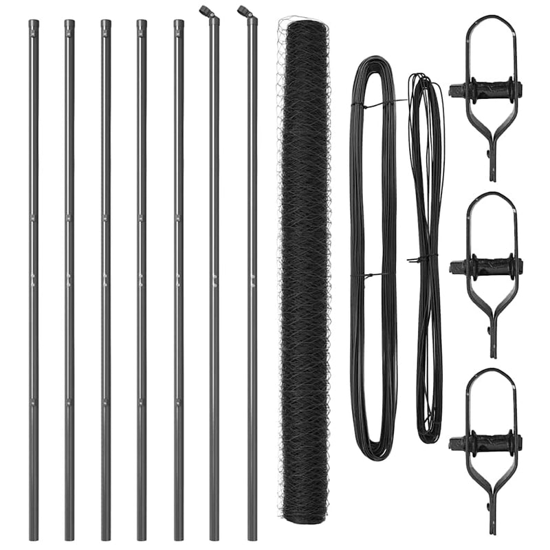 vidaXL Kerítés oszlopokkal Szürke 1.5 x 10 m PVC-bevonatos acél