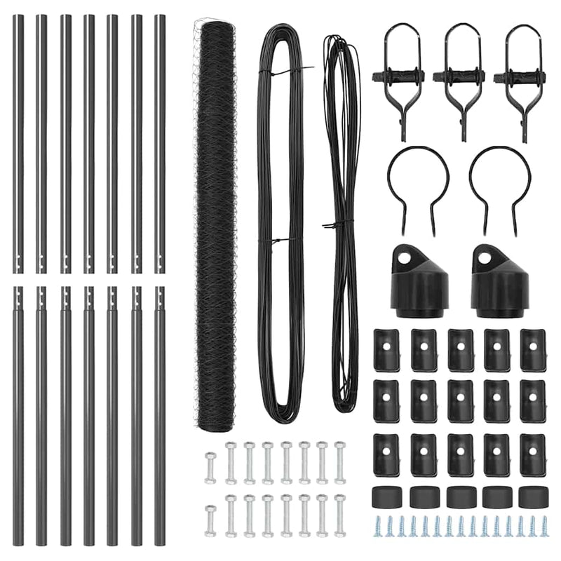 vidaXL Kerítés oszlopokkal Szürke 1.5 x 10 m PVC-bevonatos acél