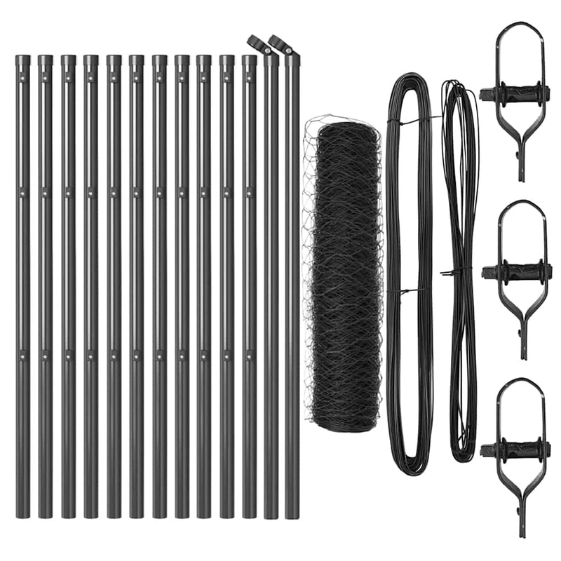 vidaXL Kerítés oszlopokkal Szürke 0.5 x 25 m PVC-bevonatos acél