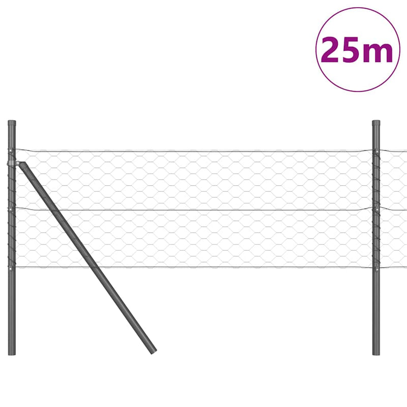 vidaXL Kerítés oszlopokkal Szürke 0.5 x 25 m PVC-bevonatos acél