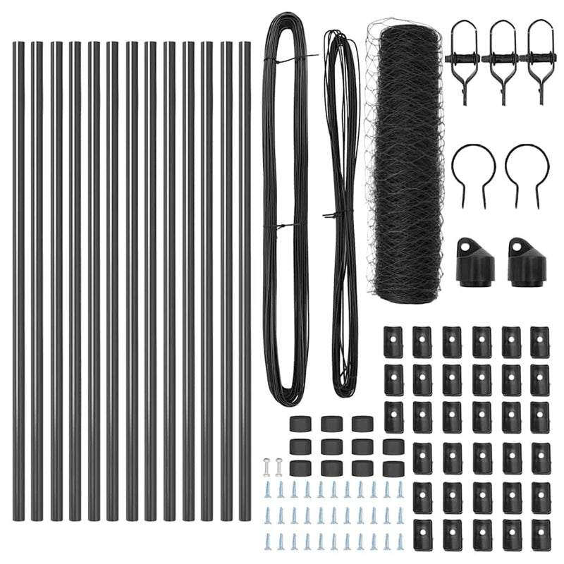 vidaXL Kerítés oszlopokkal Szürke 0,6 x 25 m PVC-bevonatos acél