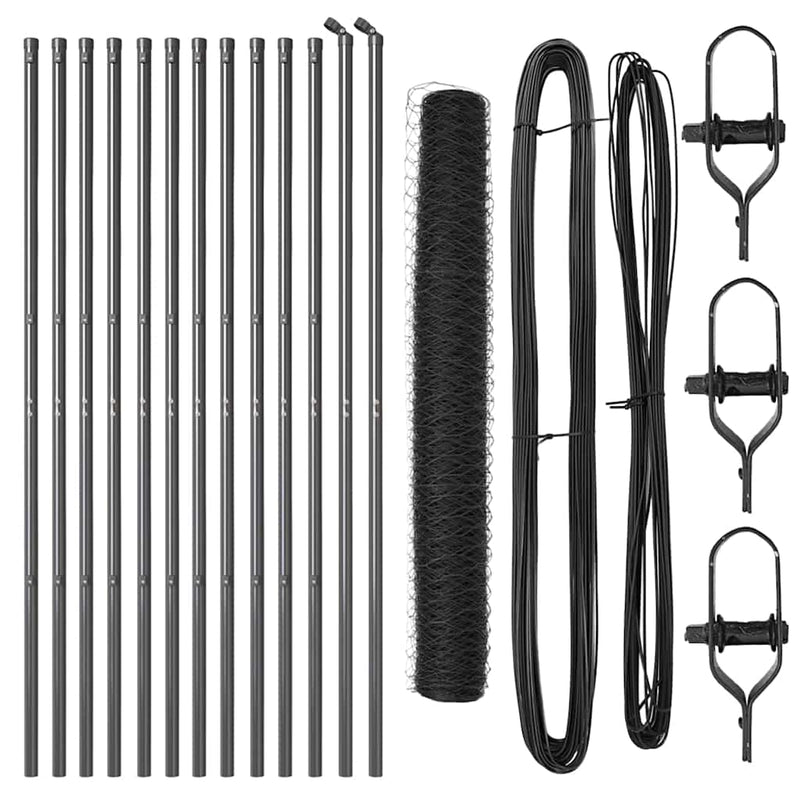 vidaXL Kerítés oszlopokkal Szürke 1.4 x 25 m PVC-bevonatos acél