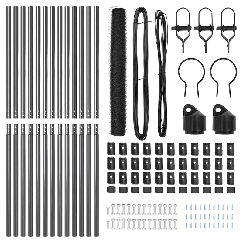 vidaXL Kerítés oszlopokkal Szürke 1.4 x 25 m PVC-bevonatos acél