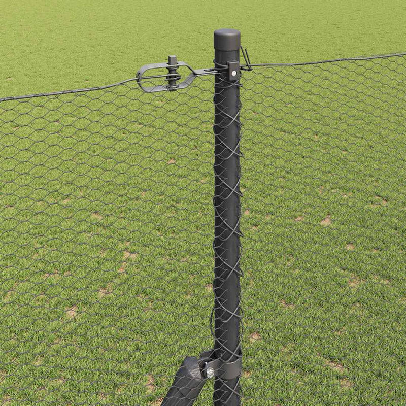 vidaXL Kerítés oszlopokkal Szürke 1.5 x 25 m PVC-bevonatos acél